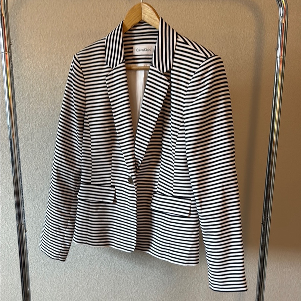 Calvin Klein Women's Black and White Striped Jacket